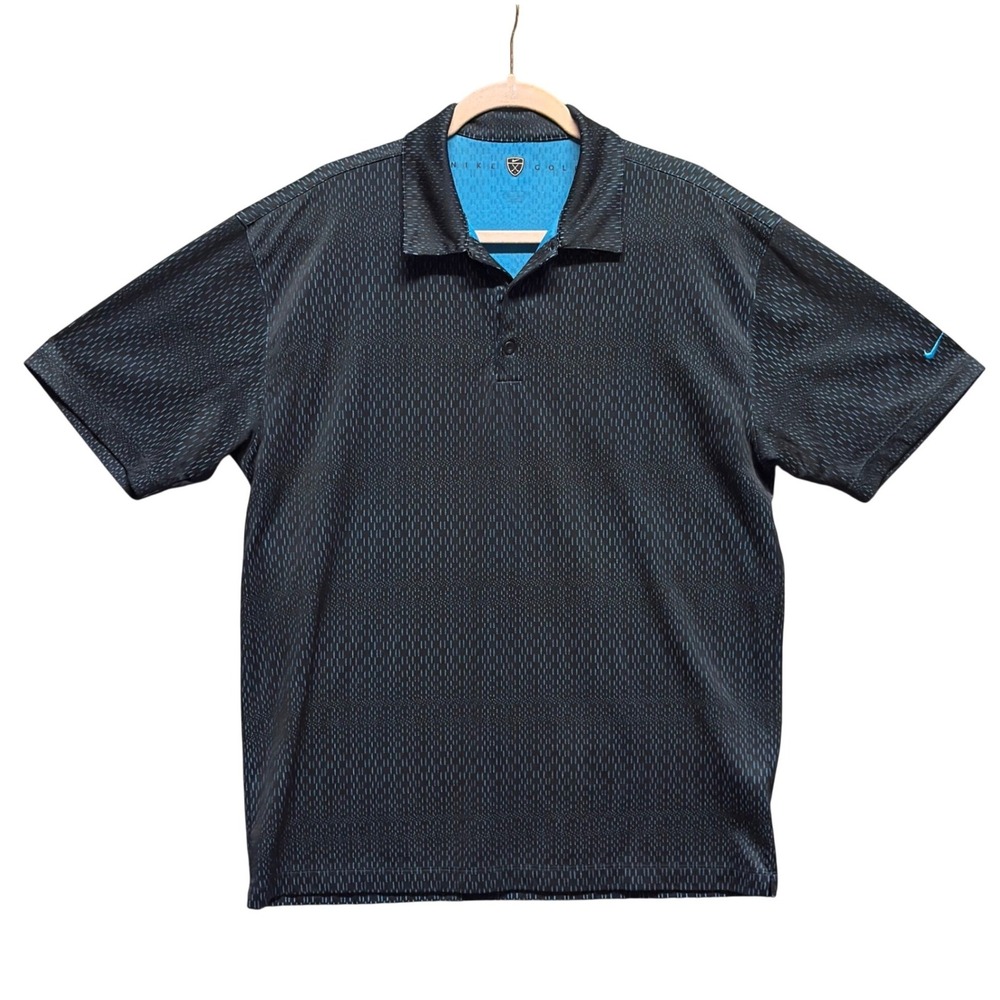 Nike Golf Performance Polo Shirt Mens XL Black Blue drop-needle Textured Pattern